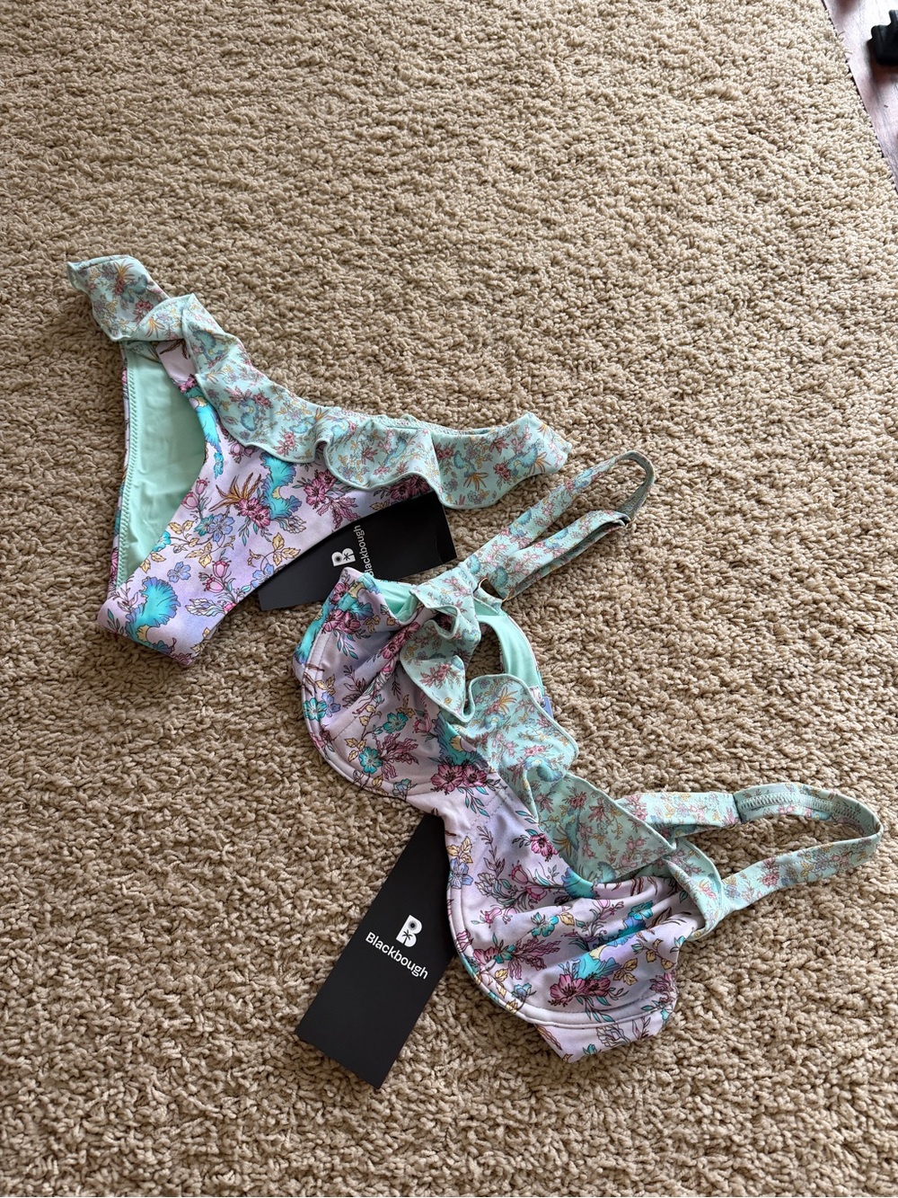 Blackbough Mint and Lilac Floral Ruffle Bikini